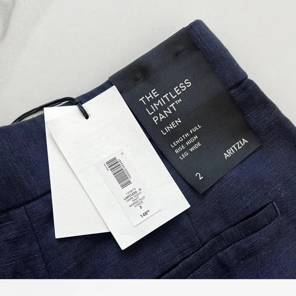 NWT Aritzia linen limitless pants dark navy Sz 2‎